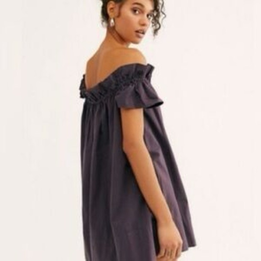 Free People “Sophie” off the shoulder baby doll dress in eggplant  SZ S